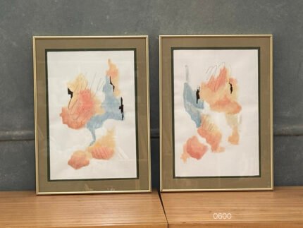 PAR ACUARELA PASTEL MARCO DORADO 55x40